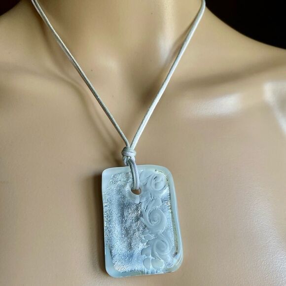 LUCKY Clover white glass tile necklace NWT - Picture 1 of 2